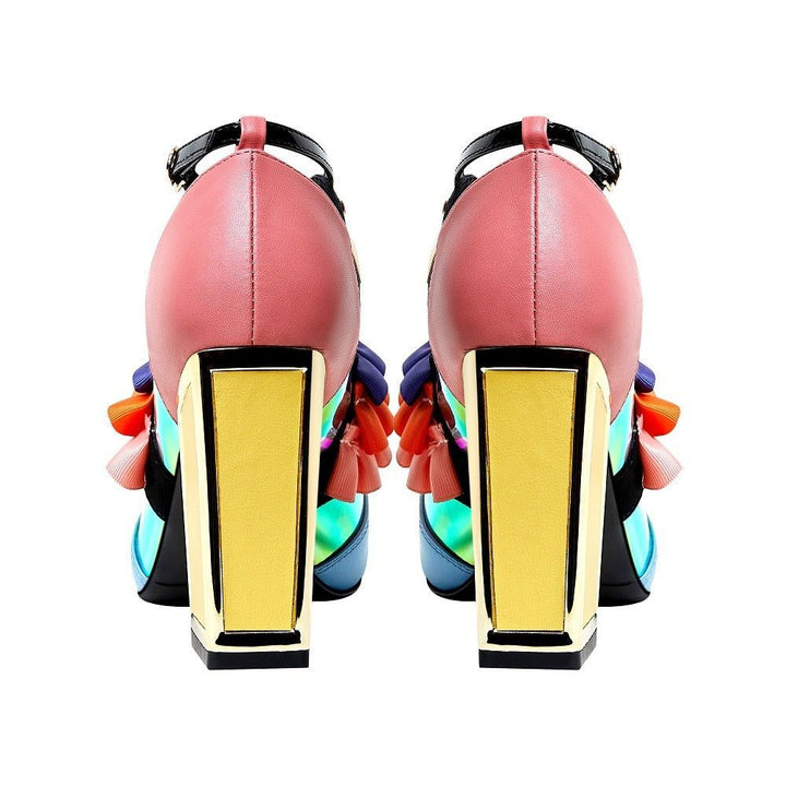 Colourful high-heel sandals with embellishments
