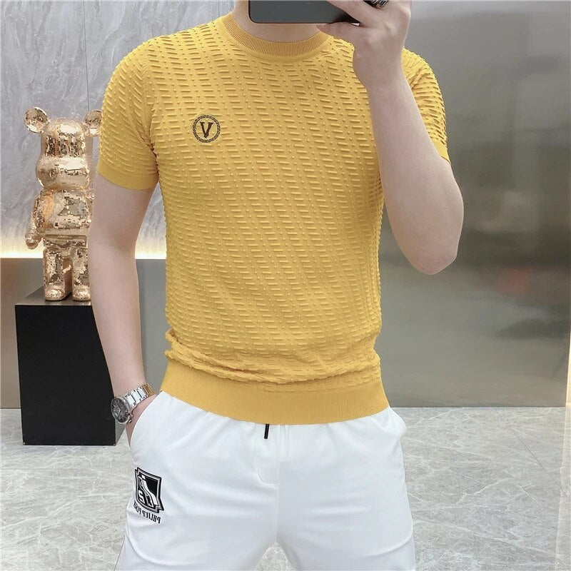 Stylish Men's Slim-Fit Striped Knit Shirt