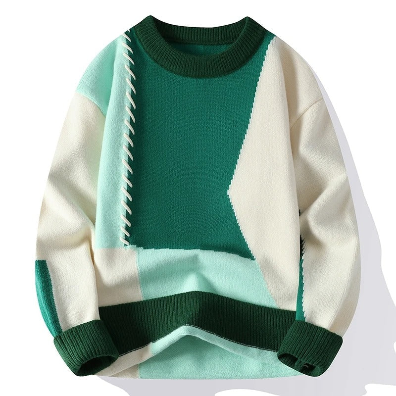 Stylish Patchwork Patterned Jumper for Men