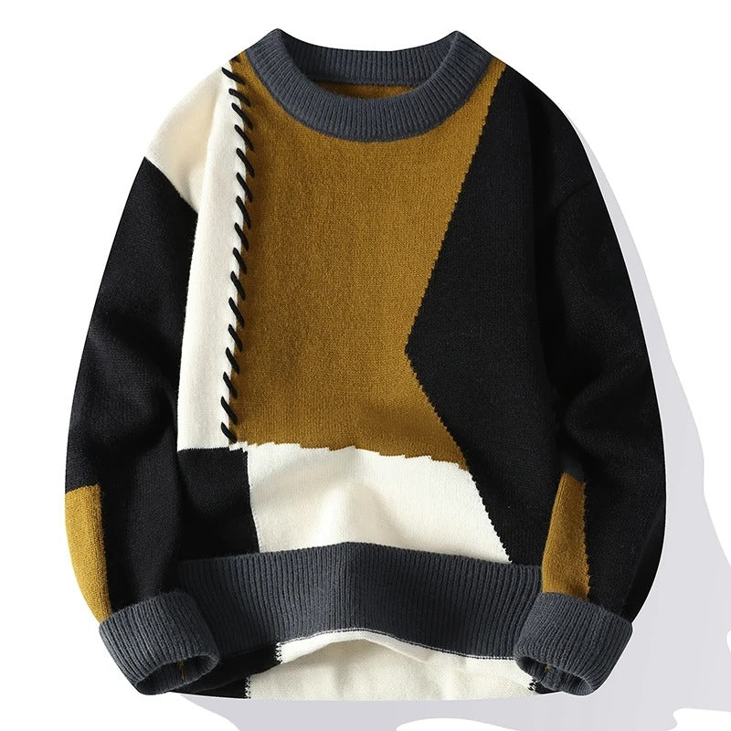 Stylish Patchwork Patterned Jumper for Men