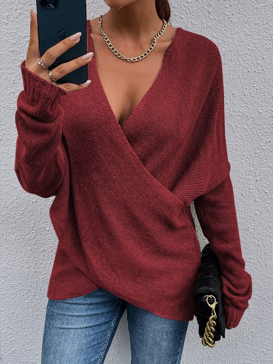 Chic Pull Croisé avec Col V pour Femme