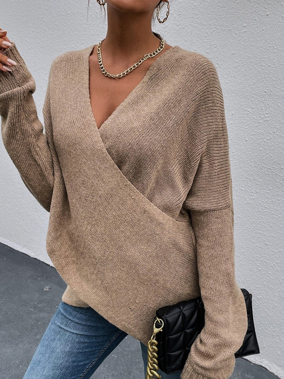 Chic Pull Croisé avec Col V pour Femme